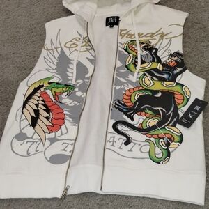 Ed Hardy White Graphic Hoodie Vest